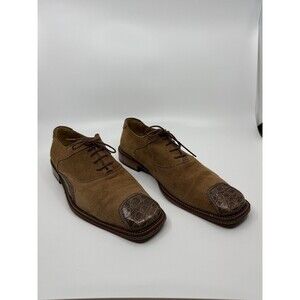 David Eden Suede & Genuine Crocodile - Men’s size 9 - Tan Square Toe - Handmade